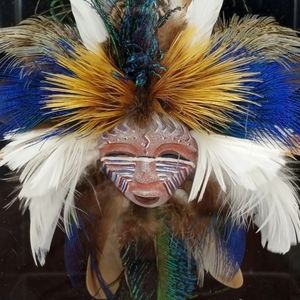Robert Shields Feathered Mask In Plexi Glass Display Box 1993 Mixed Media